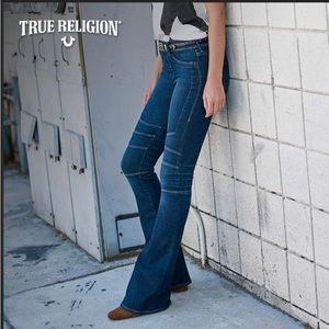 True Religion Runaway Moto Pull On Flare Jeans